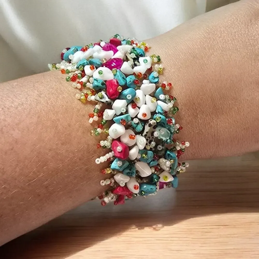 Pink, Blue and White Multicolor Beaded Bracelet - Color Pop Coastal Chic